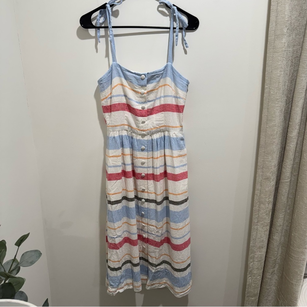 Gal Meets Glam Hattie Stripe Linen Blend Midi Dress Tie Strap Size US‎ 6